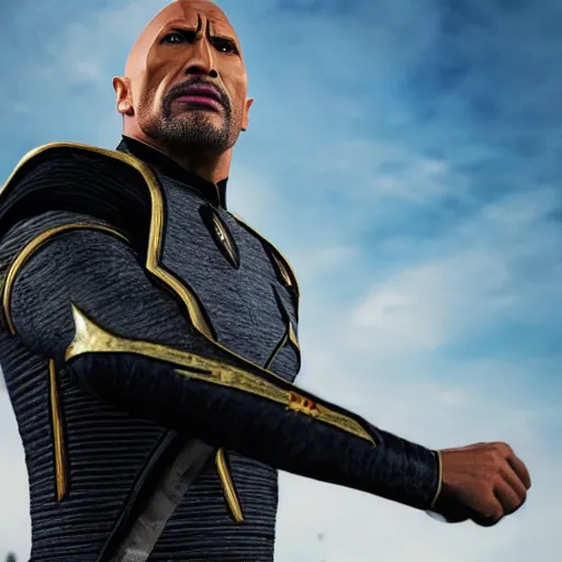 Image similar to a full body portrait of klingon dwayne johnson as a star fleet officer from star trek next generation dressed in full uniform, ultra rendered extreme realism and detail, 8 k, highly detailed, realistic, completely framed, hyper realistic, colorful, direct lighting, 3 5 mm photo, photorealistic, sharp focus