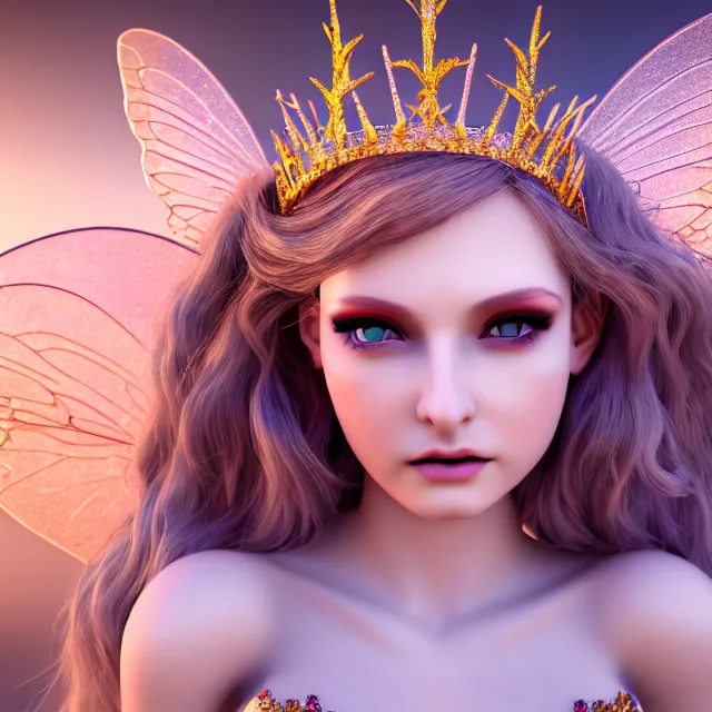 Prompt: photo of an adult fairy queen, highly detailed, 4 k, hdr, smooth, sharp focus, high resolution, award - winning photo, photorealistic