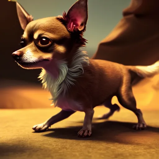 Image similar to a transcendent chihuahua living in an extradimensional reality, in the style of wlop, illustration, epic, fantasy, hyper detailed, smooth, unreal engine, sharp focus, ray tracing, physically based rendering, renderman, beautiful