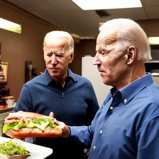 Image similar to joe biden giving a hamburger to walter white