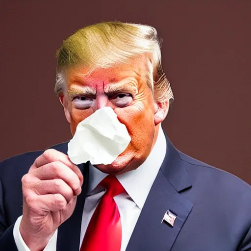 Prompt: candid portrait photo of president trump shoving a crumpled up wad of paper into his mouth