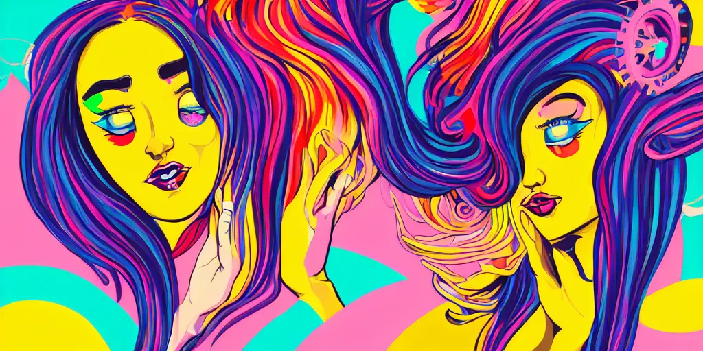 Image similar to a digital painting of a woman with colorful hair, a pop art painting by tomokazu matsuyama, behance contest winner, psychedelic art, psychedelic, 2 d, digital illustration