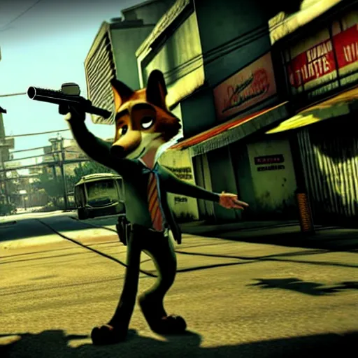 Image similar to max payne 3 set in zootopia