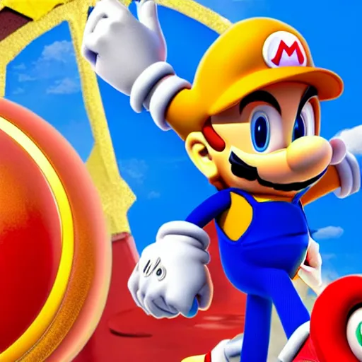 Image similar to mario with sonic in sonic movie 2020