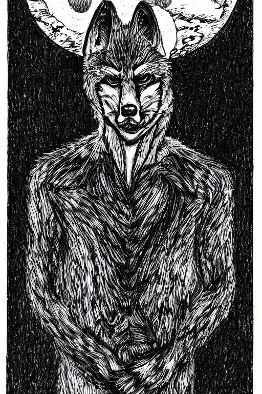 Image similar to a drawing of a wolf, by junji ito