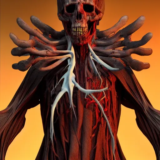 Image similar to lich, muscles and veins exposed, emaciated, necromancer, undead, octane render, 8 k, photorealistic hyperrealistic, insanely intricate