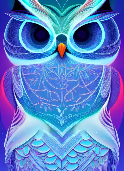 Image similar to symmetry!! product render poster vivid colors divine proportion owl, ice and snow, glowing fog intricate, elegant, highly detailed, digital painting, artstation, concept art, smooth, sharp focus, illustration,