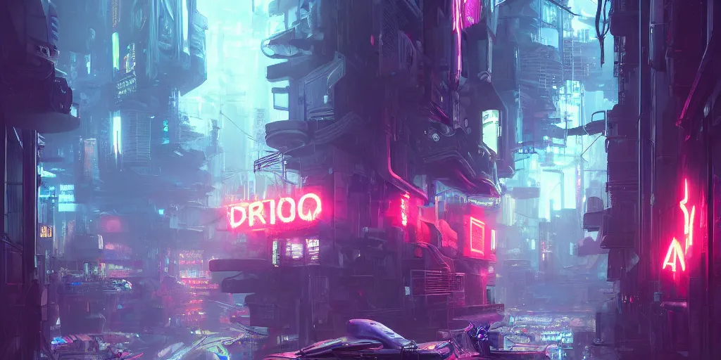 Image similar to cyberpunk atmosphere, very strange, with neons, digital painting, 8 k, by alleyway wookun, eddie mendoza, and john kearney