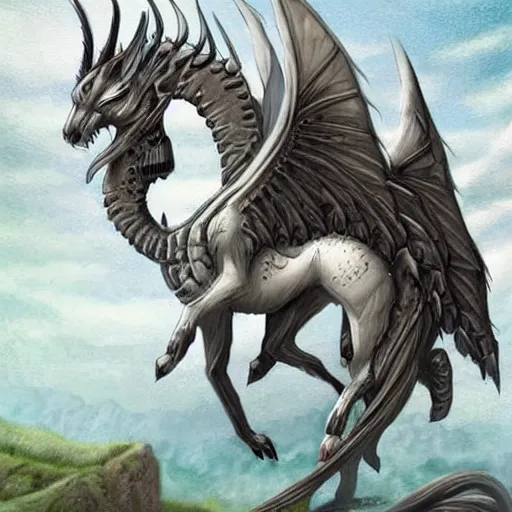 Prompt: a drakopegasus, fantasy art,