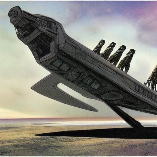 Image similar to A spaceship by Ron Cobb concept art for Alien