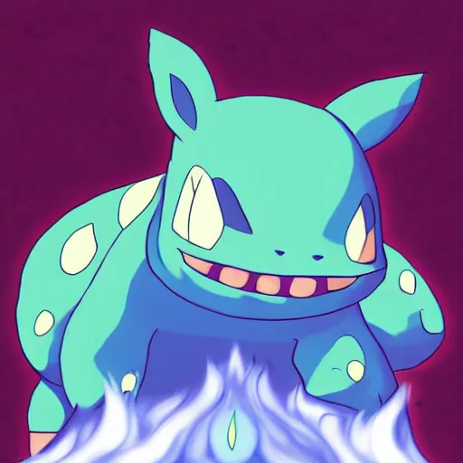 Image similar to a blue bulbasaur ~ water powers ~ digital art ~ amazing ~ trending ~