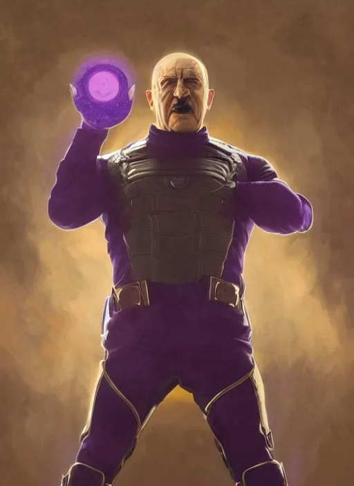 Image similar to a still of Hitler dressing up as Thanos in Avengers Endgame, purple Hitler face, coherent symmetry, realistic, sigma male, accurately portrayed, portrait art by alphonse mucha and greg rutkowski, highly detailed, digital painting, concept art, illustration, dim lighting with twilight rays of sunlight, trending on artstation, very detailed, smooth, sharp focus, octane render, close up