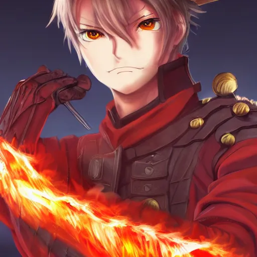 Image similar to portrait of the flaming soldier who brings only dread, anime fantasy illustration by tomoyuki yamasaki, kyoto studio, madhouse, ufotable, comixwave films, trending on artstation