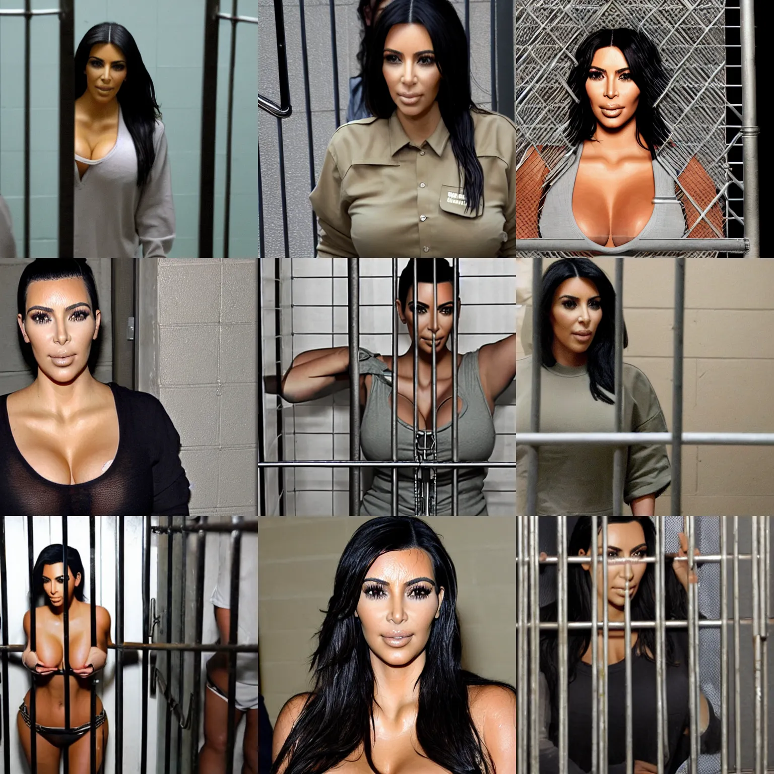 Prompt: kim kardashian in a prison cell, behind bars