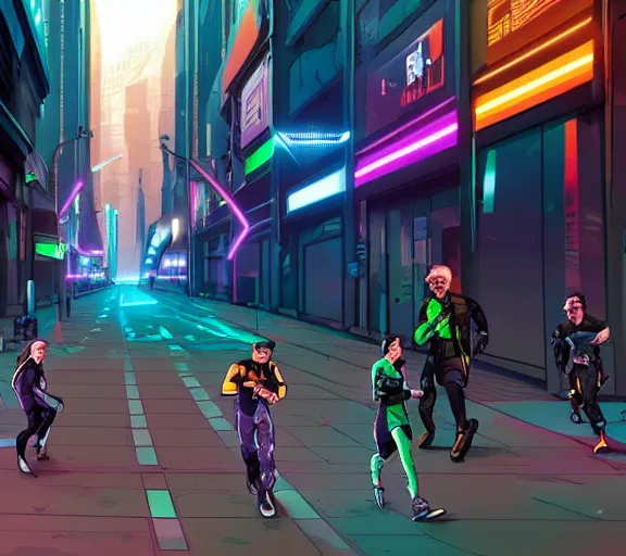 Image similar to cyberpunk netrunners, street level