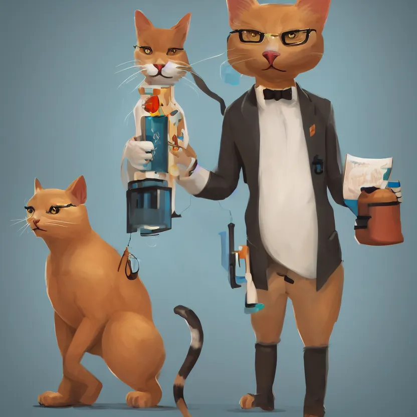 Image similar to anthropomorphic cat scientist, stylized, trending on artstation, 4 k, digital painting