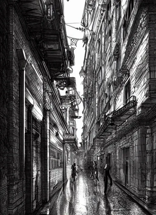 Image similar to Budapest , Dynamic lighting, cinematic, extremely high detail, photo realistic, cinematic lighting, pen and ink, intricate line drawings, post processed, concept art, artstation, matte painting, style by Paru Itagaki