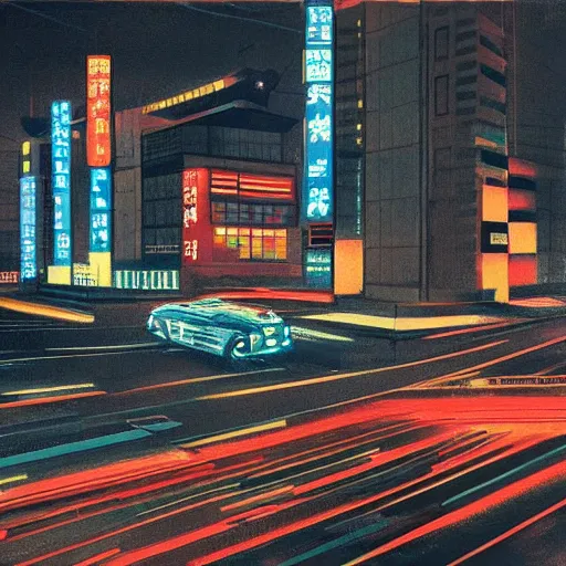 Prompt: futuristic tokyo traffic at night in the style of soviet realism