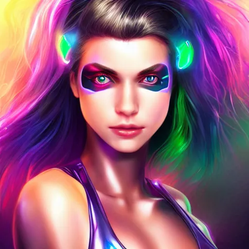 Prompt: half - electric cyber woman, cute - fine - face, pretty face, oil slick hair, realistic shaded perfect face, extremely fine details, realistic shaded lighting, dynamic background, artgerm, 8 k ultra realistic, highly detailed, sophie anderson