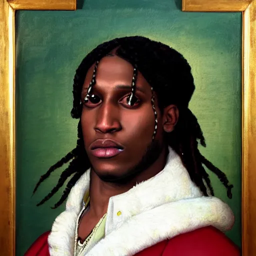 Image similar to a renaissance style portrait painting of a$ap rocky