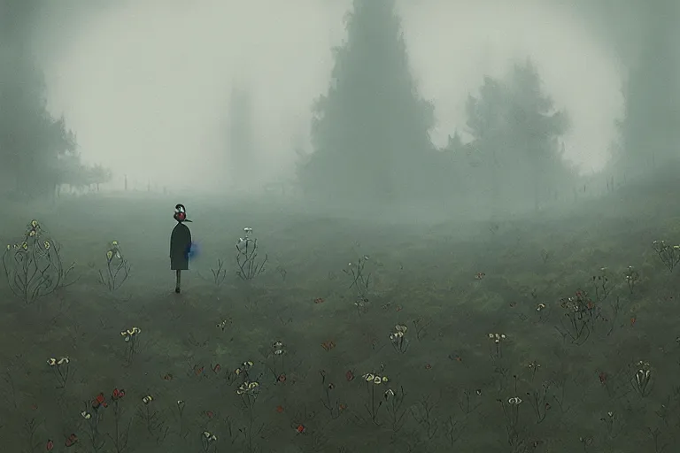 Image similar to “over the garden wall, illustration, 8k, digital masterpiece, gloomy, atmospheric fog, highly detailed”