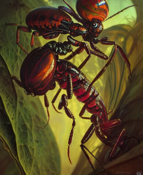 Image similar to intricate colorful portrait of a scary alien insect creature, mottling, adorable, childlike, overgrown environment, ultra realistic, concept art, maximalist, photorealistic, octane render, 8 k, unreal engine. art by christopher marley and artgerm and greg rutkowski and alphonse mucha
