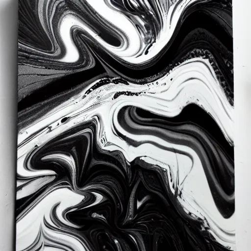 Prompt: liquid marble acrylic fluid paint, black ink in white backgroud