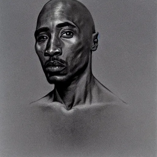 Prompt: Tupac Shakur by Zdzisław Beksiński and H.R. Giger