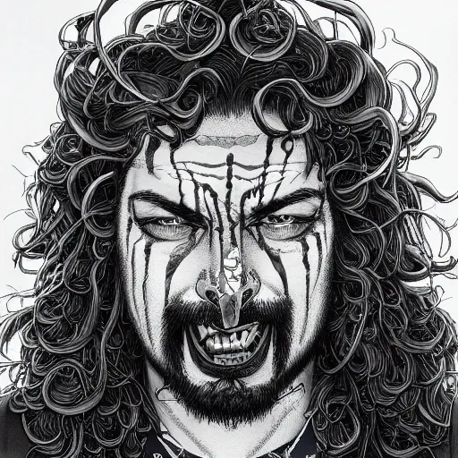 Image similar to portrait closeup of crazy post malone, symmetrical, by yoichi hatakenaka, masamune shirow, josan gonzales and dan mumford, ayami kojima, takato yamamoto, barclay shaw, karol bak, yukito kishiro