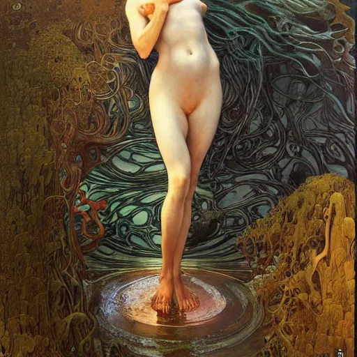 Image similar to queen of neptune by zdzisław beksinski, iris van herpen, raymond swanland and alphonse mucha. highly detailed, hyper - real, beautiful