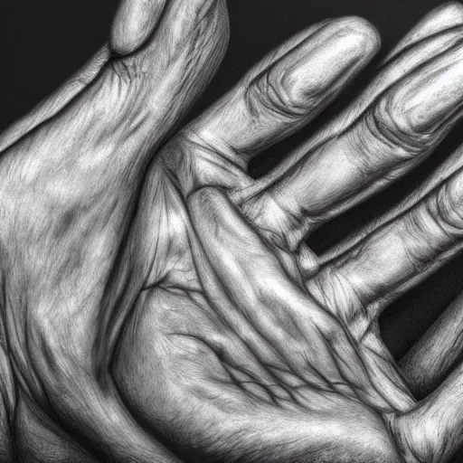 Image similar to photorealistic high detail illustration of a hand, anatomically correct, subsurface scattering, 8 k, hdr