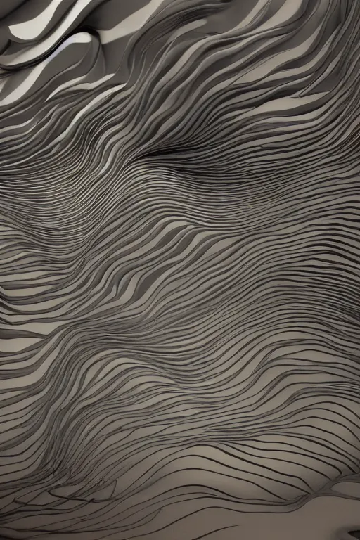 Prompt: ios 1 5 perfect abstract modern art, canyon topography, plastic paint suspended in oil, cinematic architectural scale, dramatic, volumetric, concept art, particle simulation in houdini by james jean and bridget riley and apple, beige cream natural muted tones, trending on artstation, rendered in octane