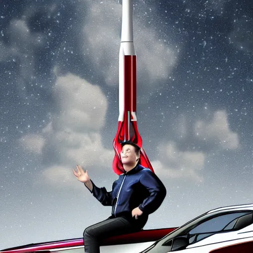 Prompt: Elon Musk riding on top of a rocket, digital art, highly detailed