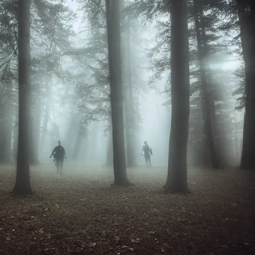 Image similar to Techno festival in dark misty forest