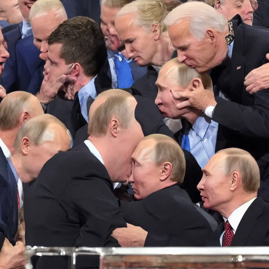 Prompt: putin kisses biden.