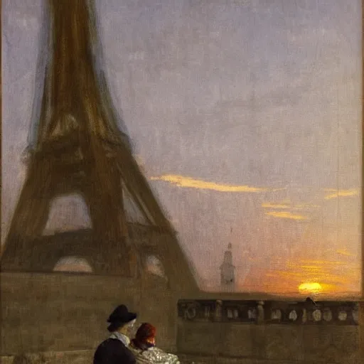 Image similar to young lady in ball gown and young worker watching the sunset by alfred stevens