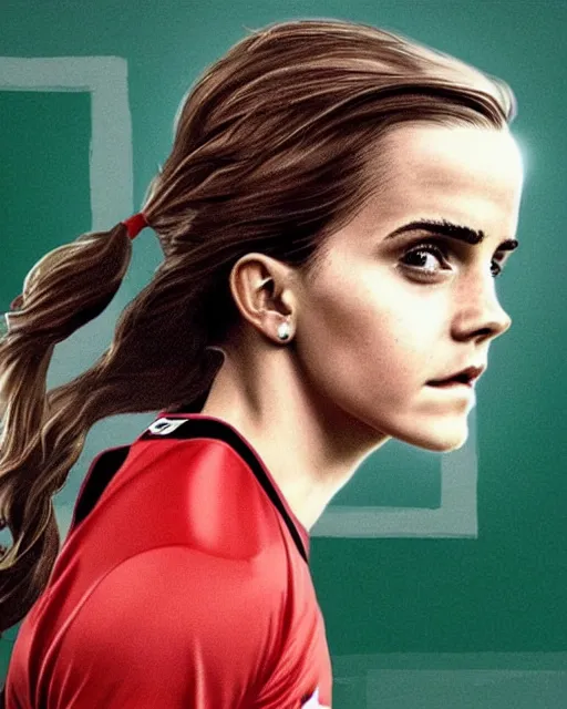 Image similar to a portrait of emma watson as a lokomotiv football player, hyper realistic, highly detailed