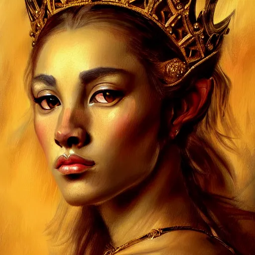 Prompt: highly detailed portrait of a majestic lioness queen in the form of a beautiful woman. d & d. art by eugene delacroix. trending on artstation, intricate details, energetic composition, golden ratio, concept art, illustration, elegant art, global illuminaition