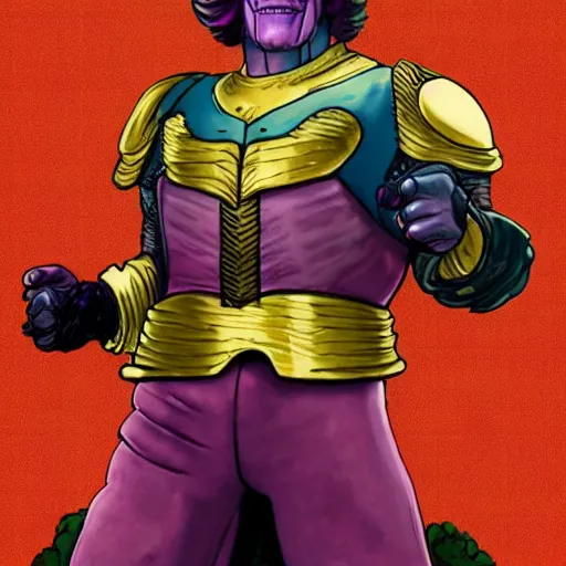 Image similar to ronald mcdonald wearing thanos armour