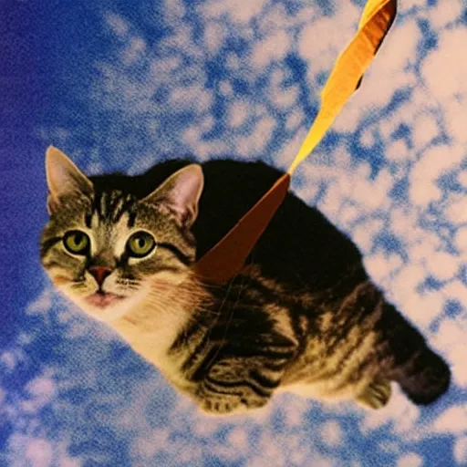 Prompt: NASA'S cat flying over the space, photo