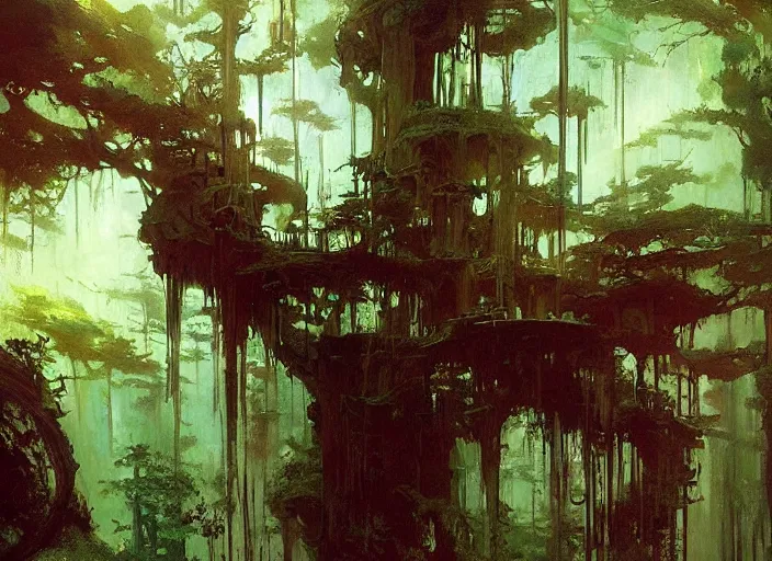 Image similar to treehouse interior, intricate, elegant, highly detailed, vivid colors, john harris, frazetta, tyrus wong, ruan jia, jeffrey catherine jones