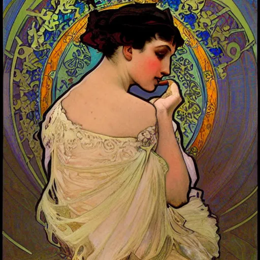 Image similar to ballerina, painted by alphonse mucha