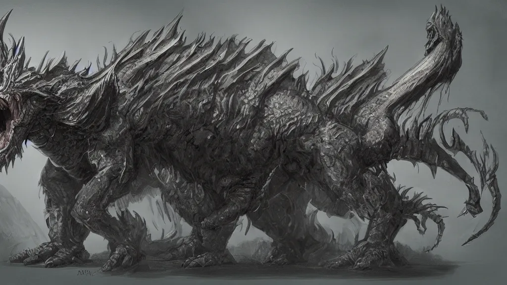 Prompt: A dungeons and dragons monster manual sketch of a Chupacabra, concept art, matte painting, 8k, highly detailed, artstation