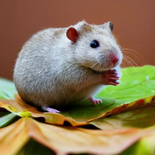 Image similar to a hybrid between a hamster and a tardigrade, multiple limbs, munching on leaves