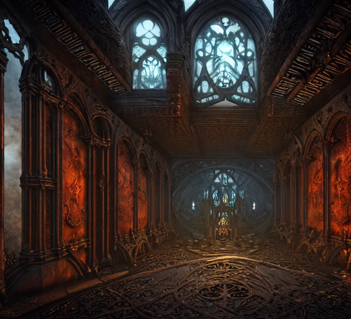 Image similar to steam necropolis, memento mori, gothic, neo - gothic, art nouveau, hyperdetailed copper patina medieval icon, stefan morrell, philippe druillet, ralph mcquarrie, concept art, steampunk, unreal engine, detailed intricate environment, octane render, moody atmospherics, volumetric lighting, ultrasharp, ominous, otherworldly