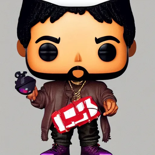 Image similar to kanye west [ holding a grimes funko pop ]!!, trending on artstation, 4 k photorealism, 4 k quality