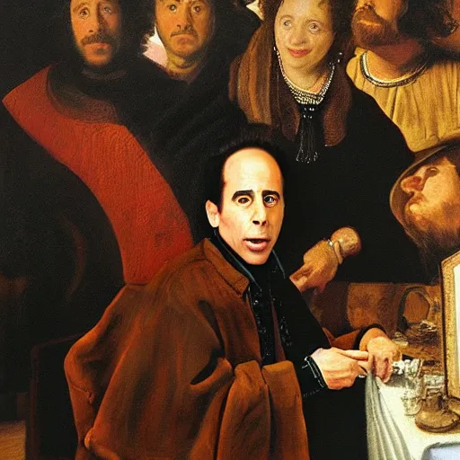 Prompt: seinfeld as a very detailed oil painting by rembrandt
