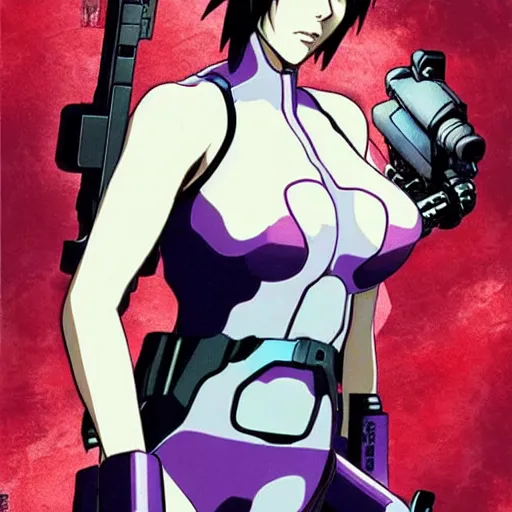 Prompt: Ghost in the Shell, GitS, perfect face Kusanagi Motoko, style by Masamune Shirow