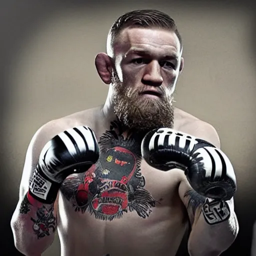 Prompt: conor mcgregor fighting a battlebot, bloody battle