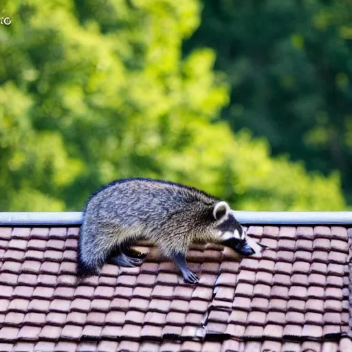 Image similar to raccoon on roof, morning light, backlit,